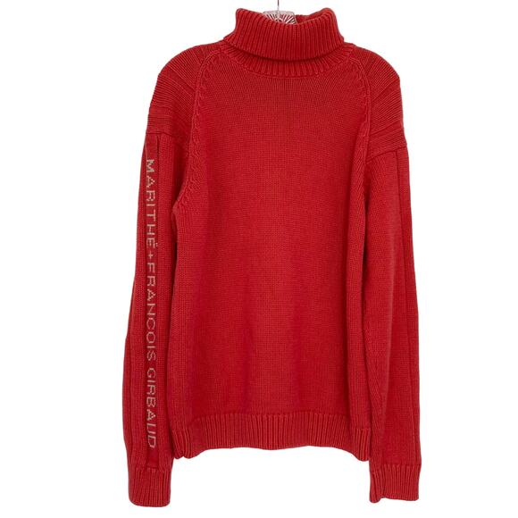 NWOT VINTAGE MARITHE FRANCOIS GIRBAUD Sweater Men L Red LogoSpellOut Turtleneck - Picture 1 of 7